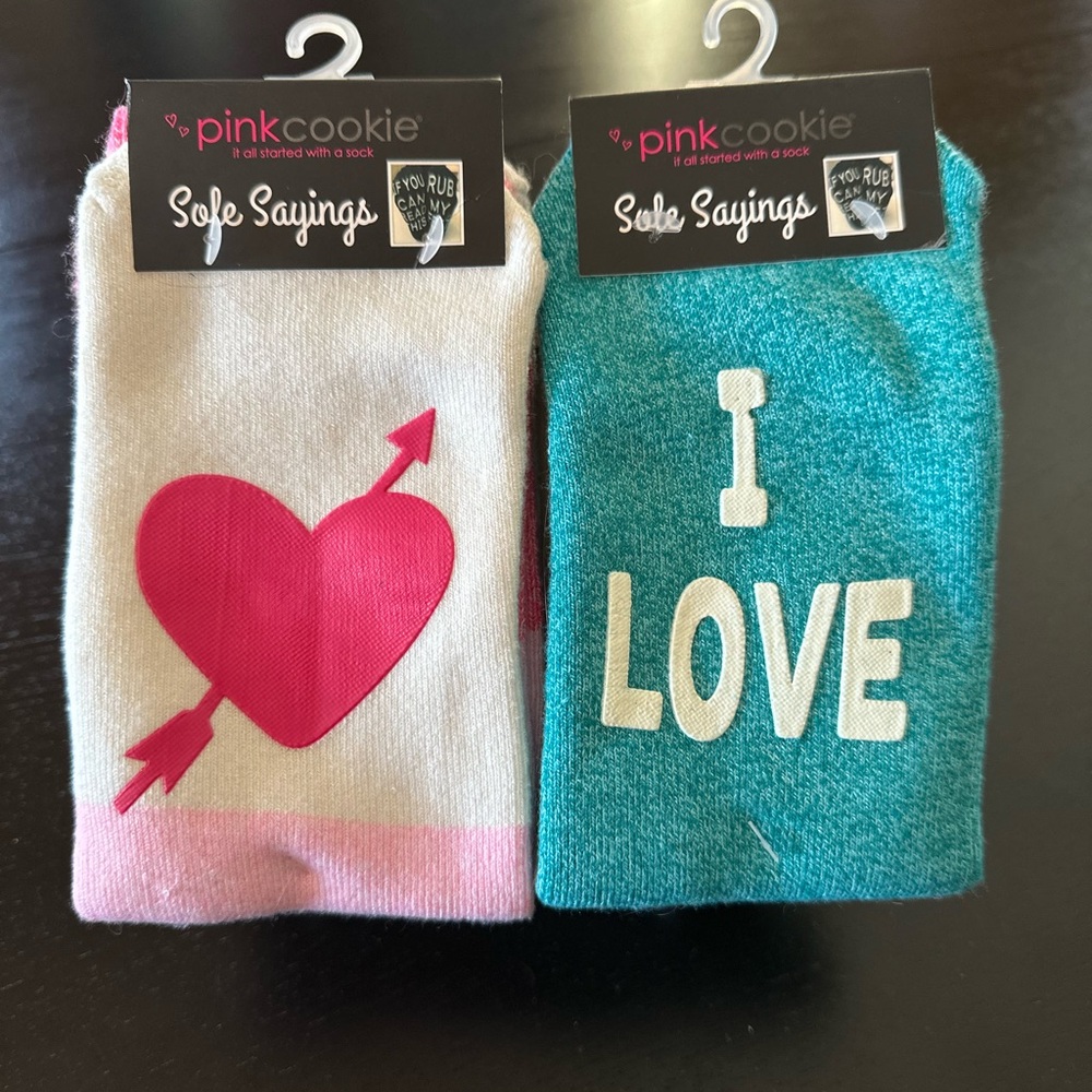 Pink Cookie Sole Sayings  Heart and Love Socks